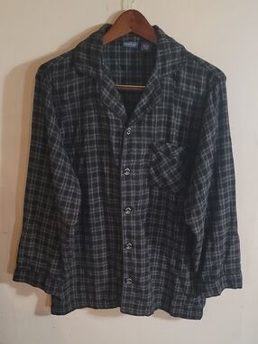 Plaid Button-Up Shirt Jacket - Black & Gray